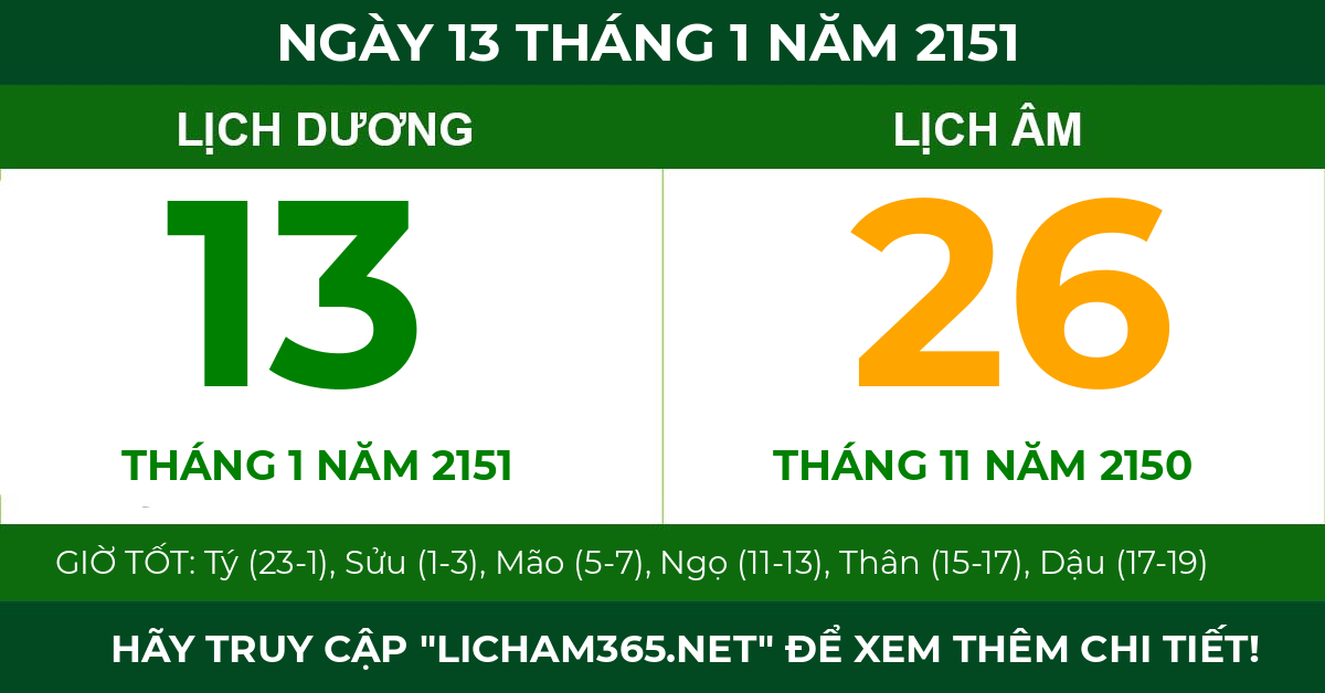 lịch âm ngày 13 tháng 1 năm 2151