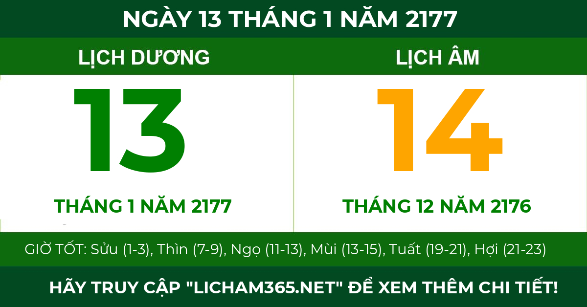lịch âm ngày 13 tháng 1 năm 2177
