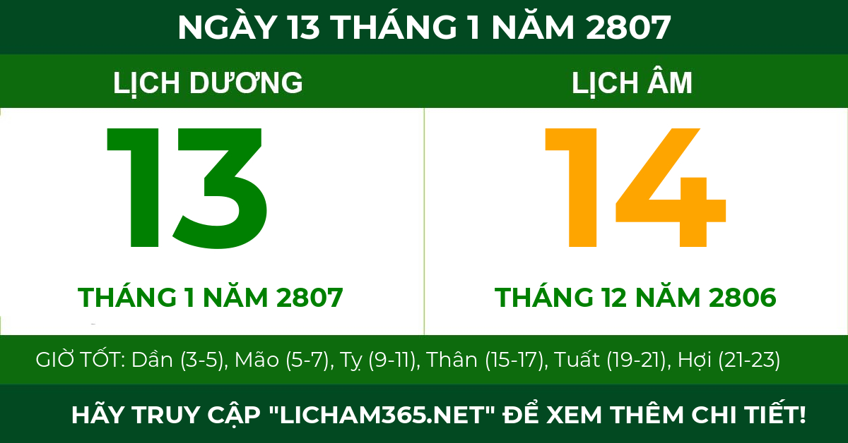 lịch âm ngày 13 tháng 1 năm 2807