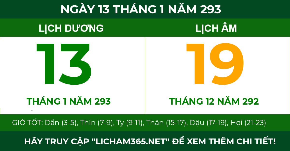 lịch âm ngày 13 tháng 1 năm 293