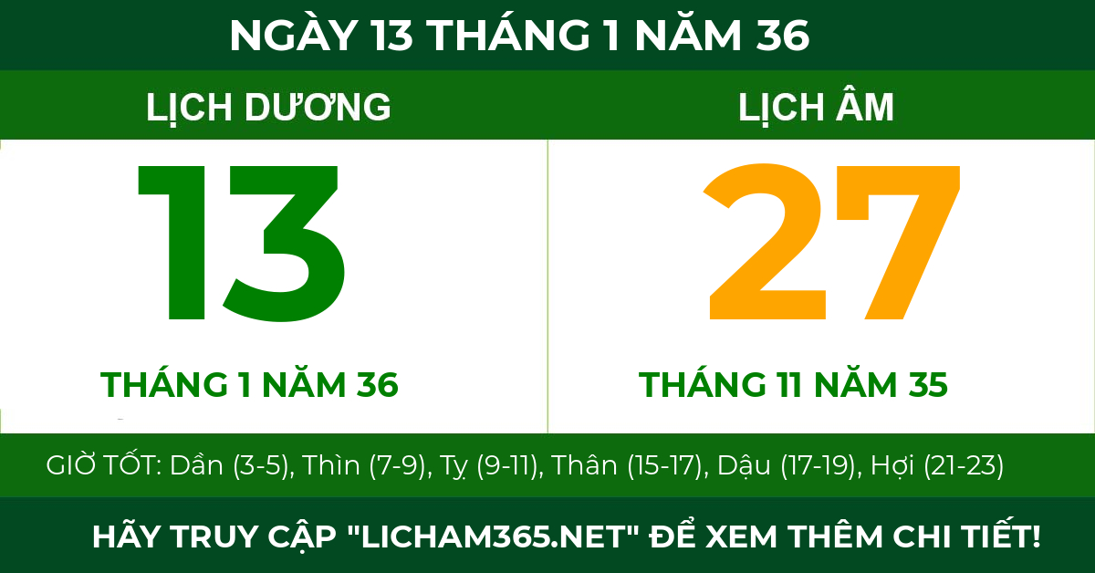lịch âm ngày 13 tháng 1 năm 36
