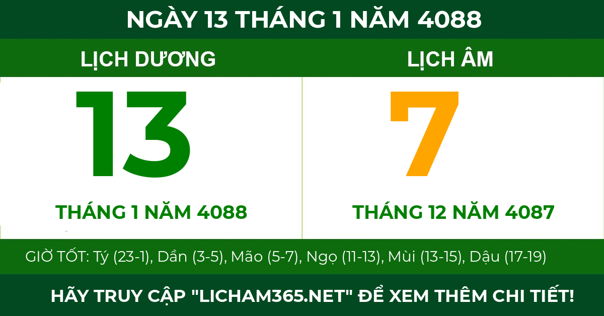 lịch âm ngày 13 tháng 1 năm 4088