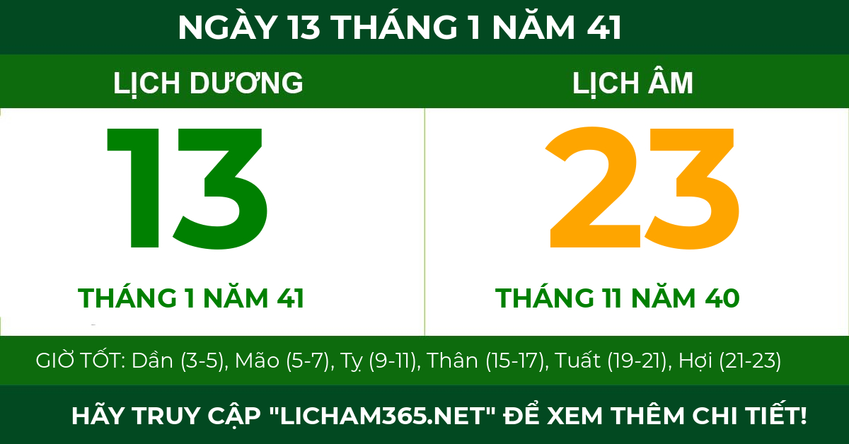 lịch âm ngày 13 tháng 1 năm 41