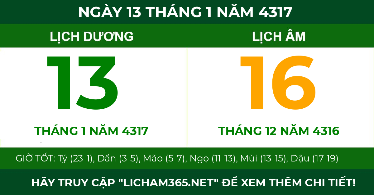 lịch âm ngày 13 tháng 1 năm 4317