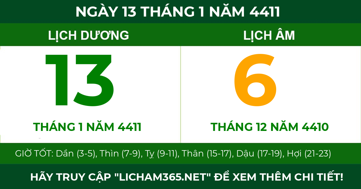 lịch âm ngày 13 tháng 1 năm 4411
