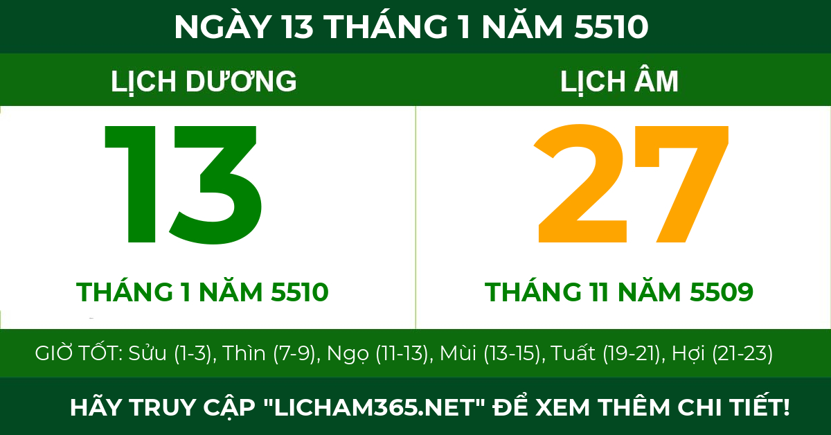lịch âm ngày 13 tháng 1 năm 5510