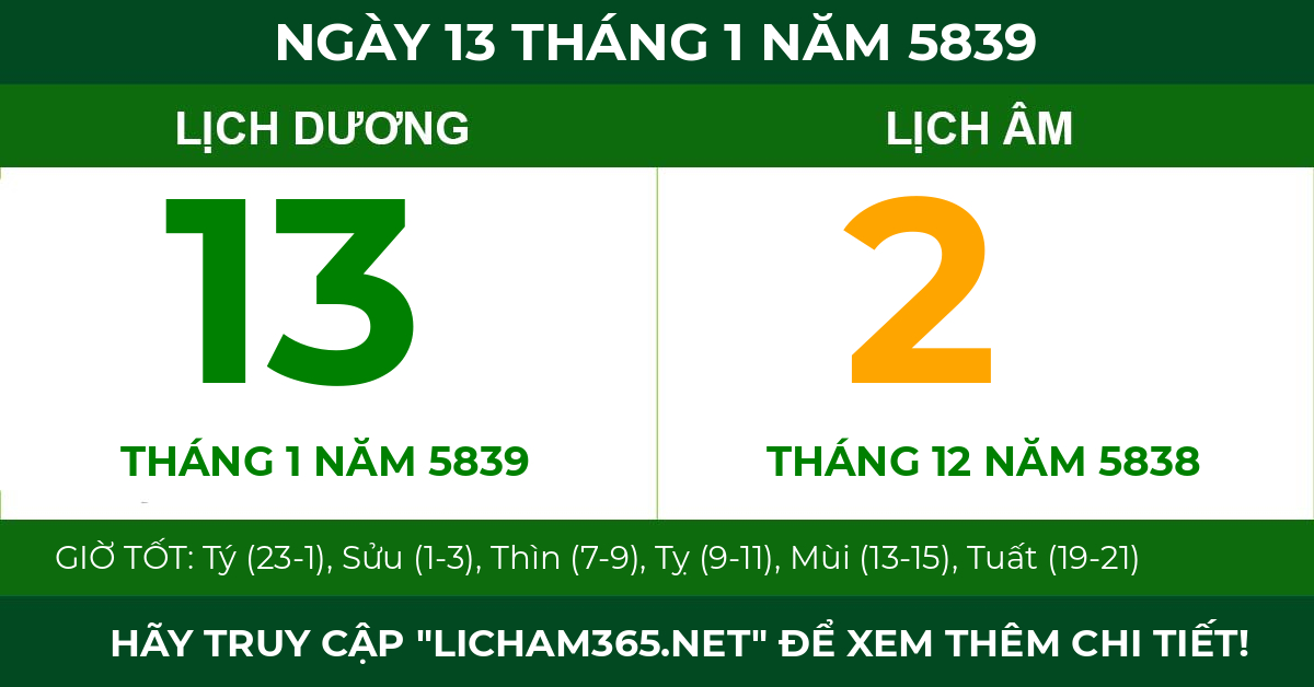 lịch âm ngày 13 tháng 1 năm 5839