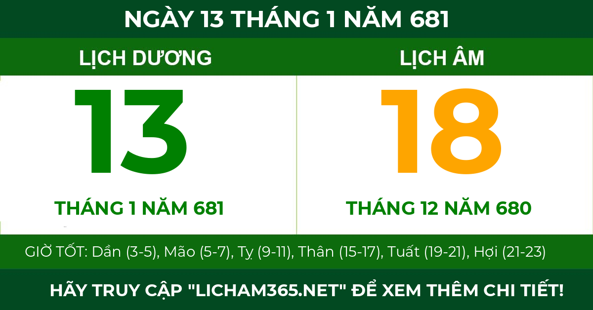 lịch âm ngày 13 tháng 1 năm 681