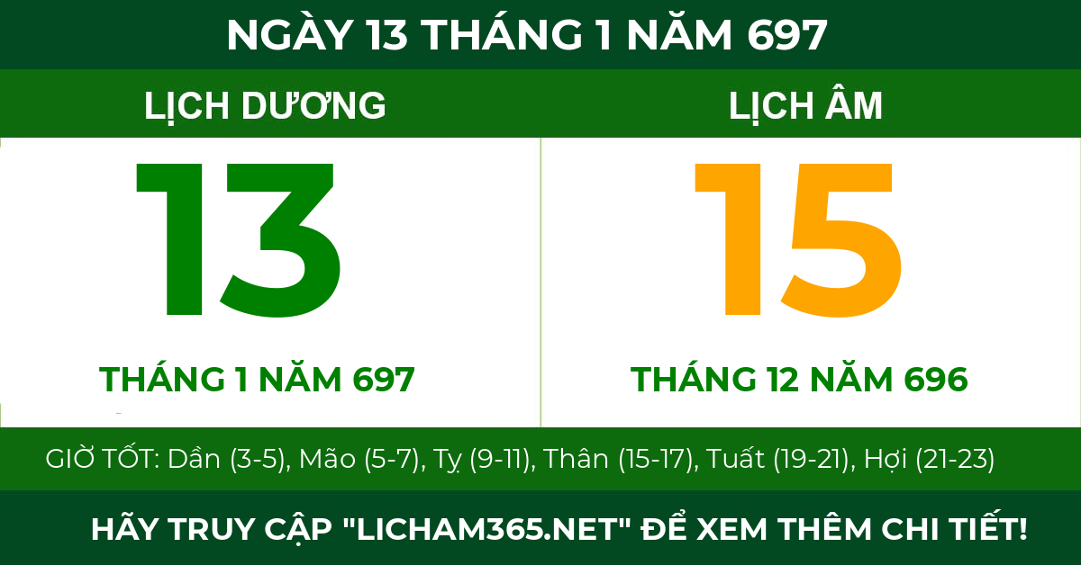lịch âm ngày 13 tháng 1 năm 697