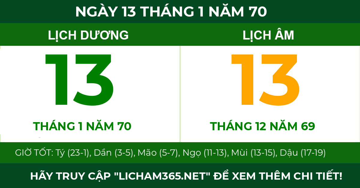 lịch âm ngày 13 tháng 1 năm 70