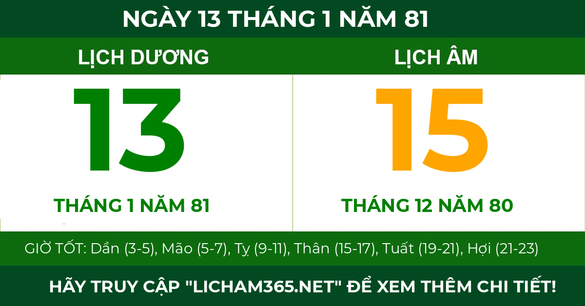 lịch âm ngày 13 tháng 1 năm 81