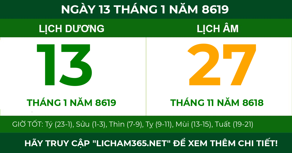 lịch âm ngày 13 tháng 1 năm 8619