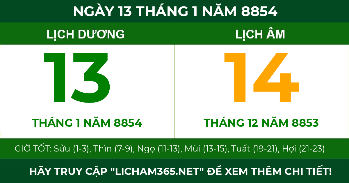 lịch âm ngày 13 tháng 1 năm 8854