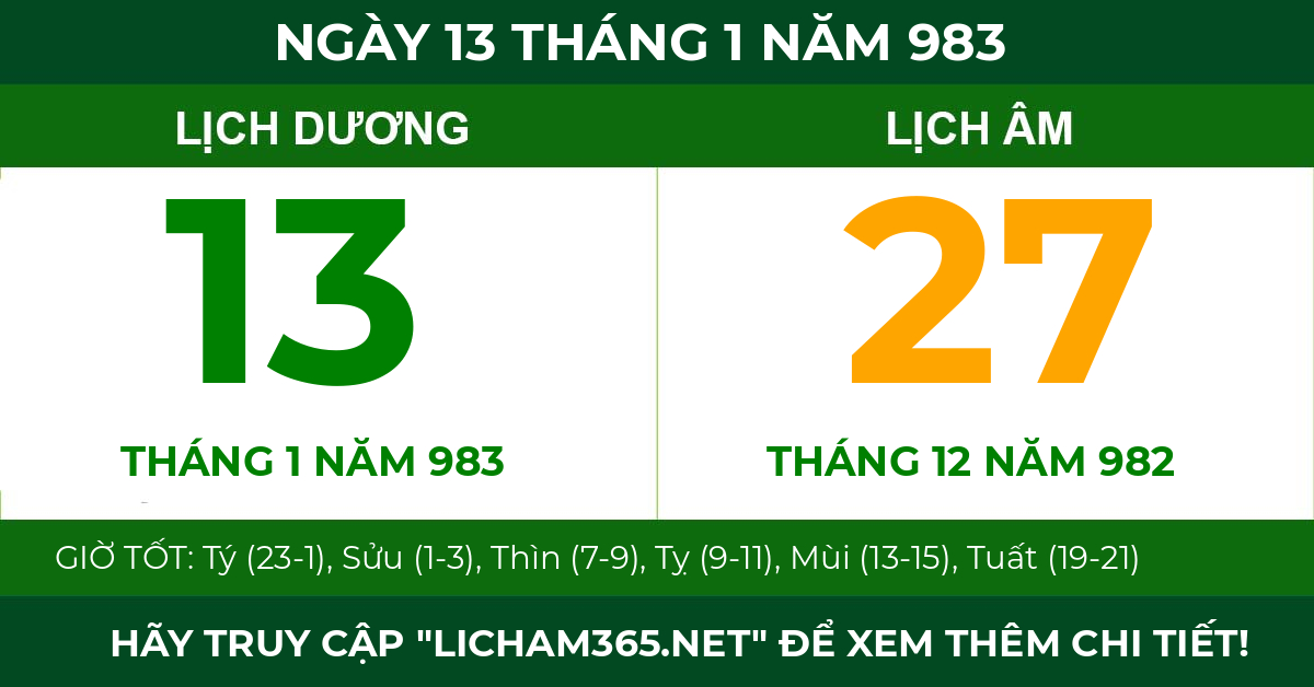 lịch âm ngày 13 tháng 1 năm 983