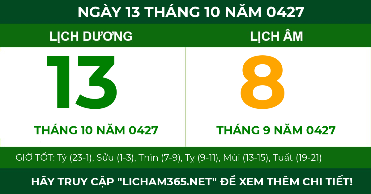 lịch âm ngày 13 tháng 10 năm 0427