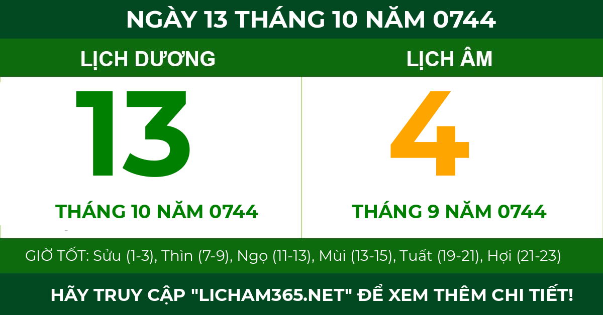 lịch âm ngày 13 tháng 10 năm 0744