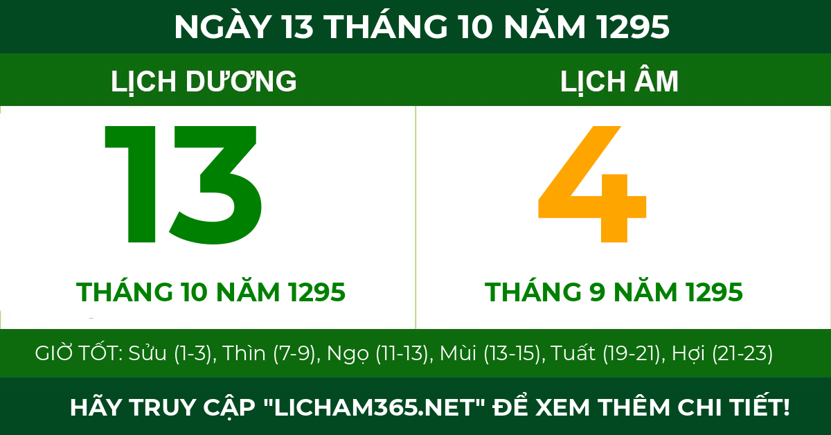 lịch âm ngày 13 tháng 10 năm 1295