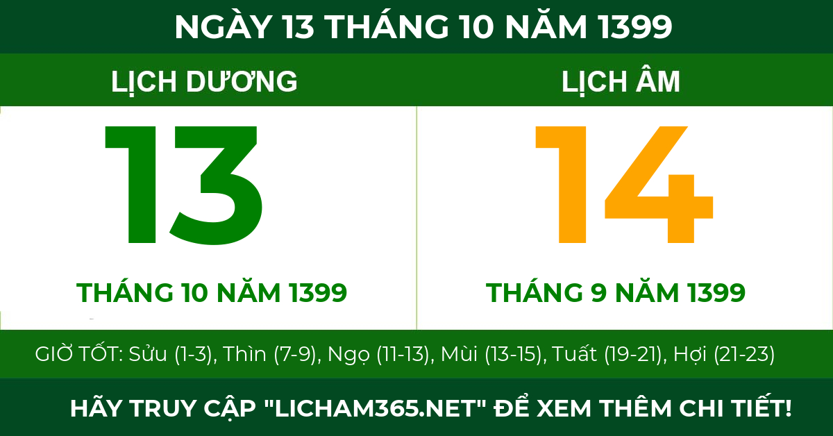lịch âm ngày 13 tháng 10 năm 1399