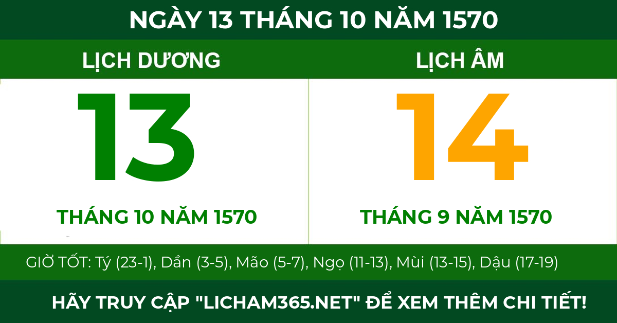 lịch âm ngày 13 tháng 10 năm 1570
