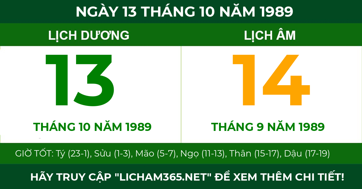 lịch âm ngày 13 tháng 10 năm 1989