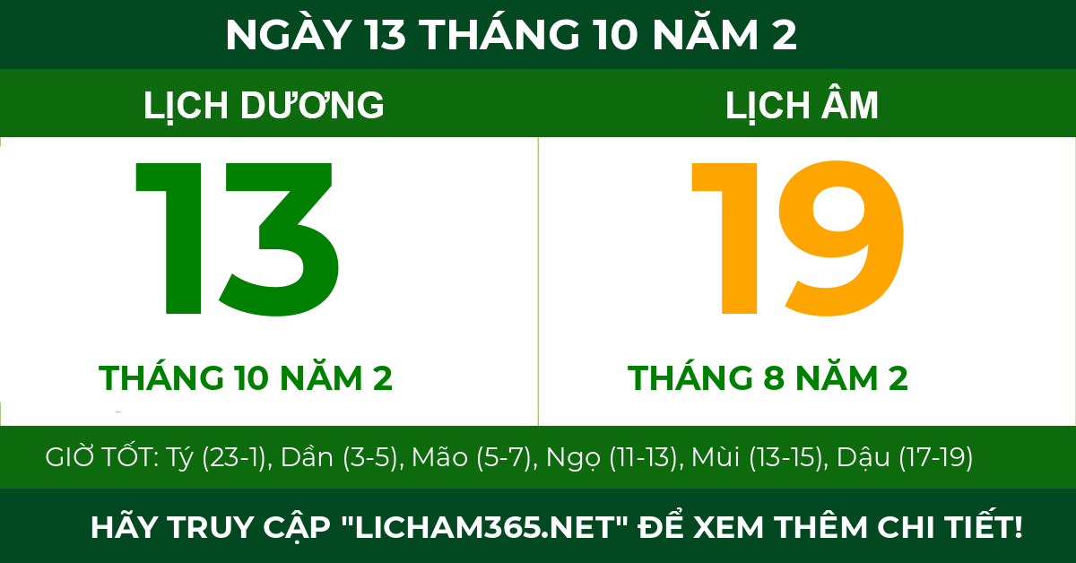 lịch âm ngày 13 tháng 10 năm 2
