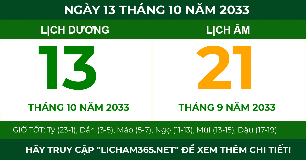 lịch âm ngày 13 tháng 10 năm 2033