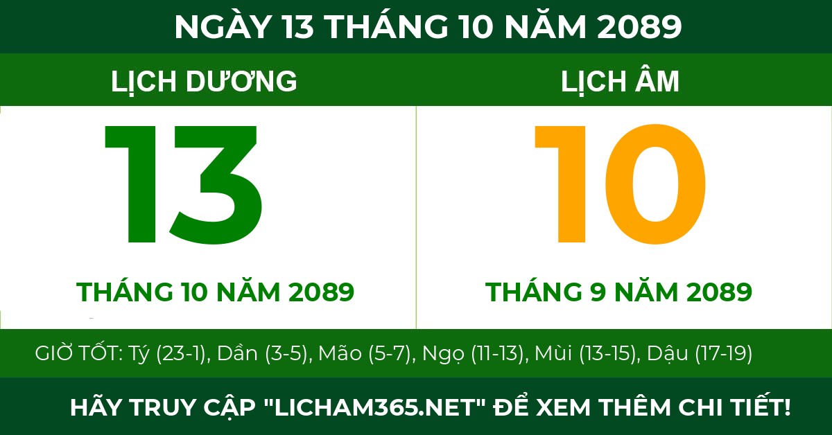 lịch âm ngày 13 tháng 10 năm 2089