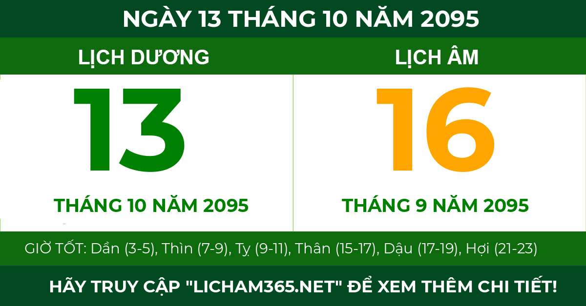 lịch âm ngày 13 tháng 10 năm 2095
