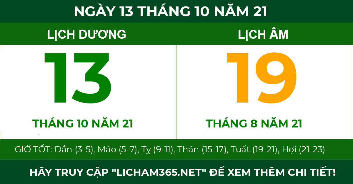lịch âm ngày 13 tháng 10 năm 21