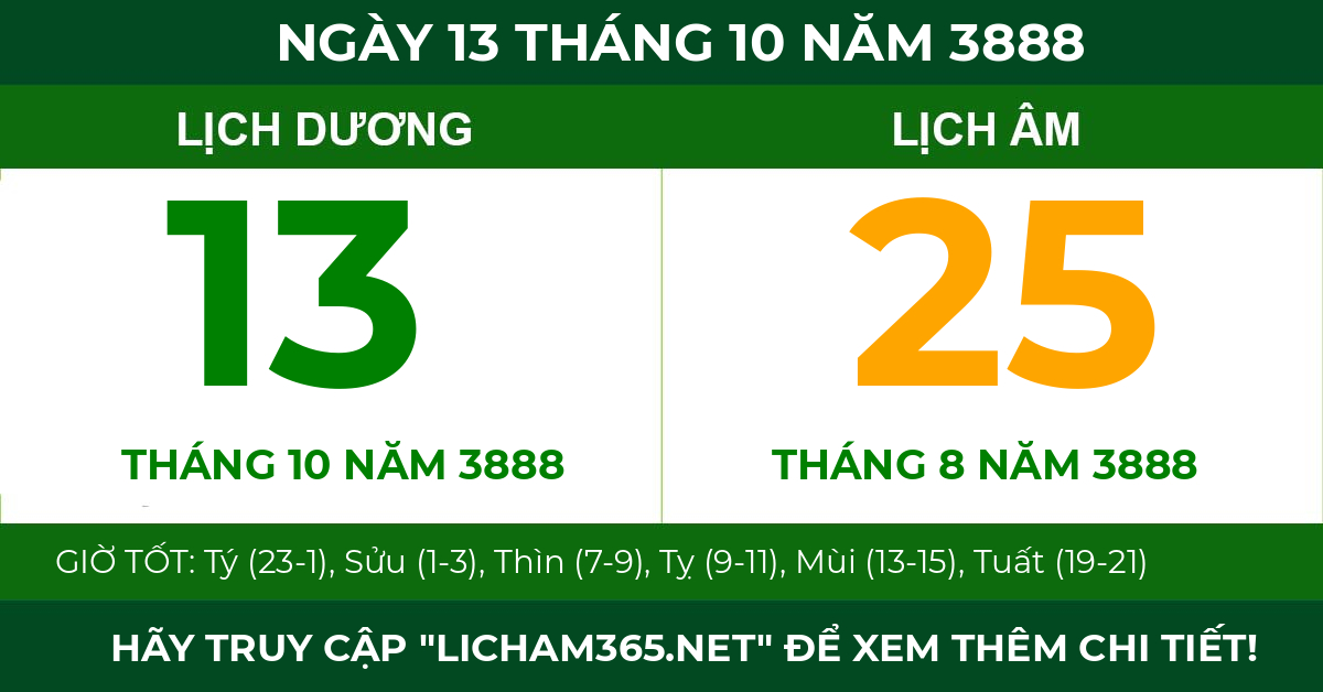 lịch âm ngày 13 tháng 10 năm 3888