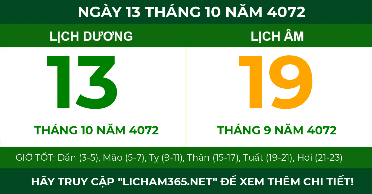 lịch âm ngày 13 tháng 10 năm 4072