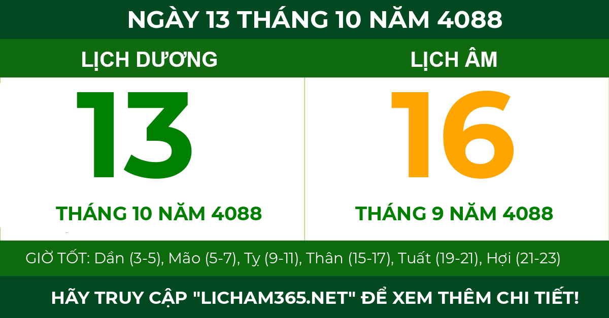 lịch âm ngày 13 tháng 10 năm 4088