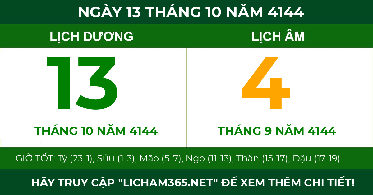 lịch âm ngày 13 tháng 10 năm 4144