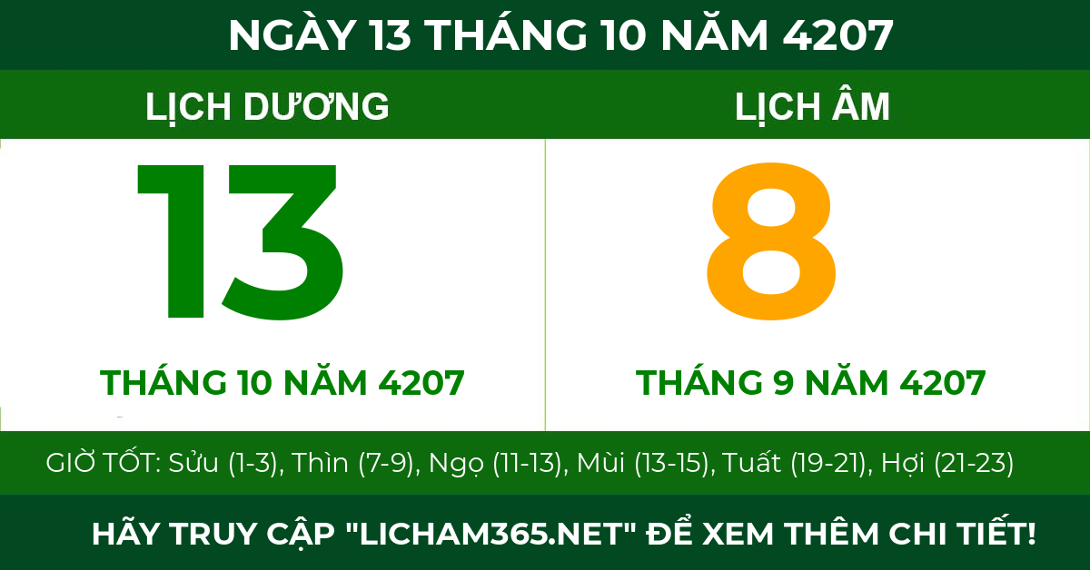 lịch âm ngày 13 tháng 10 năm 4207