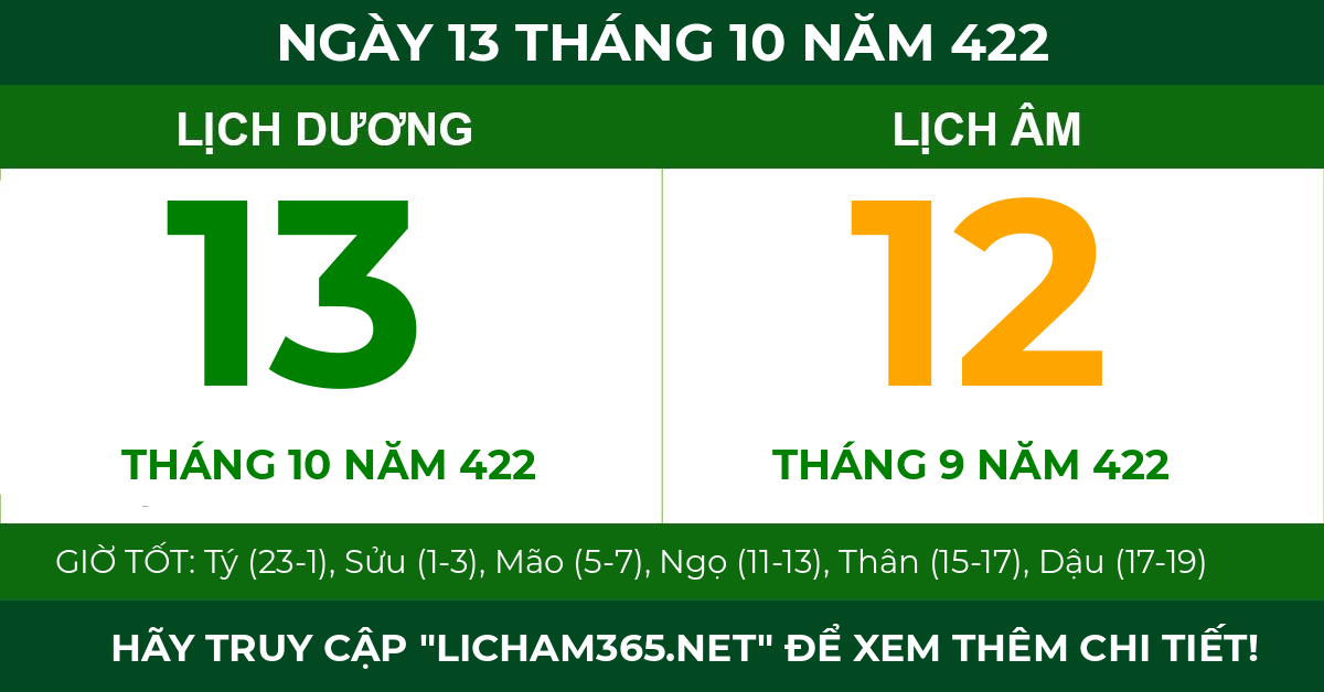 lịch âm ngày 13 tháng 10 năm 422