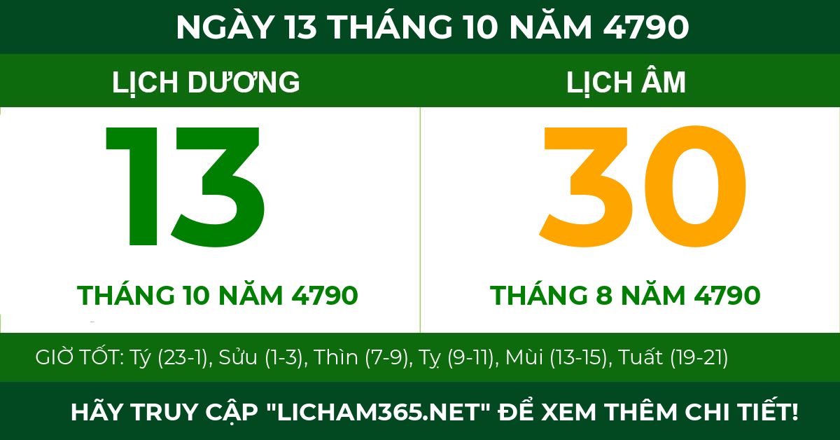 lịch âm ngày 13 tháng 10 năm 4790