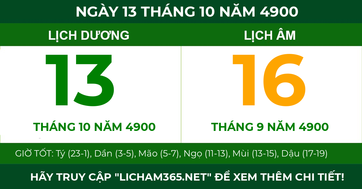 lịch âm ngày 13 tháng 10 năm 4900