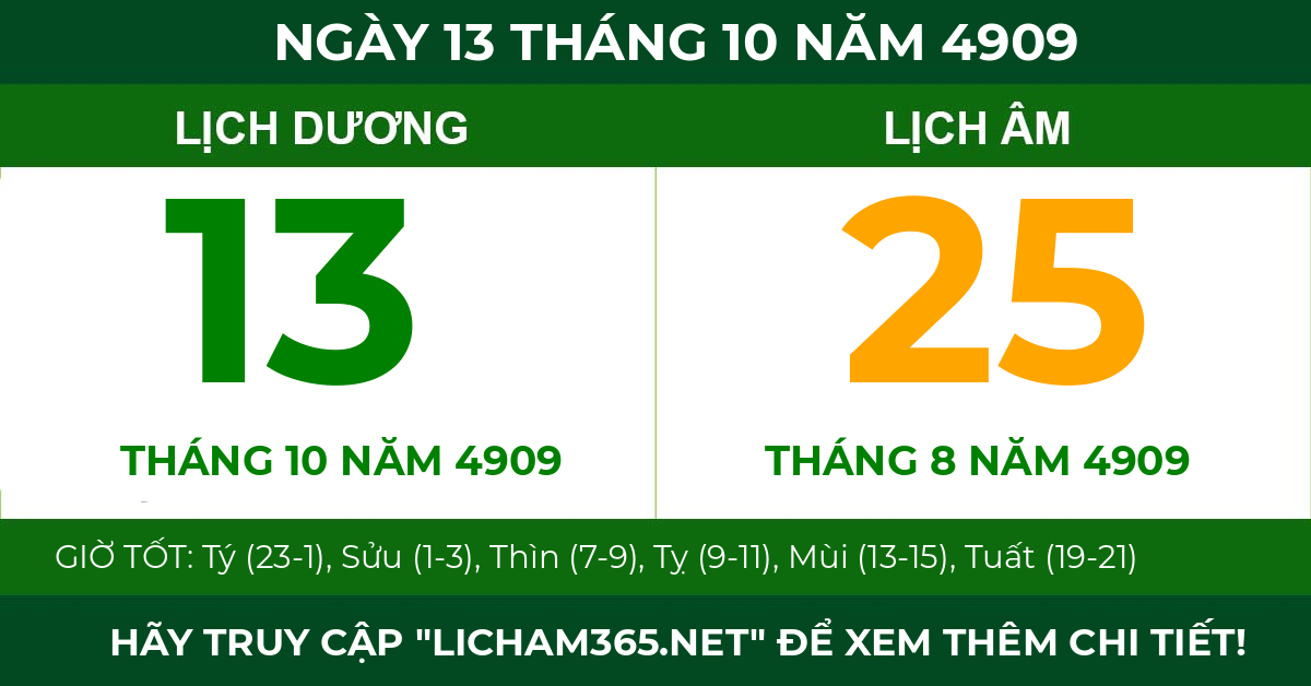 lịch âm ngày 13 tháng 10 năm 4909