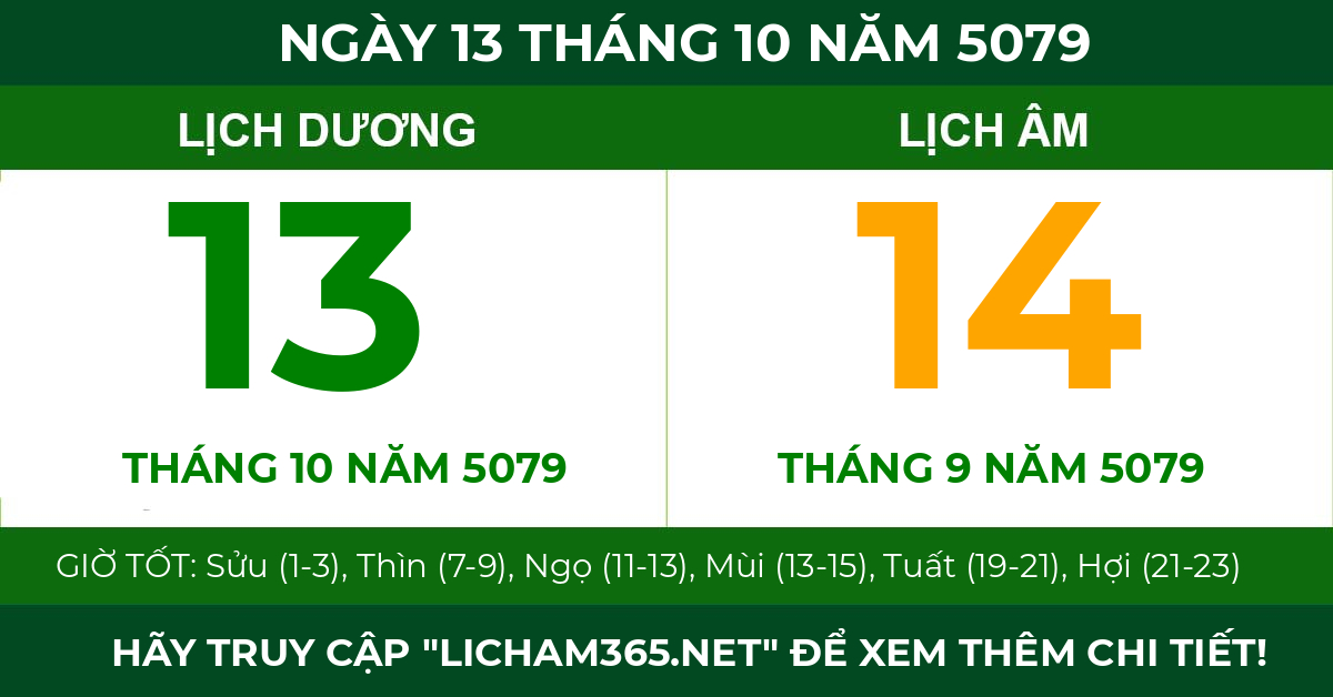 lịch âm ngày 13 tháng 10 năm 5079