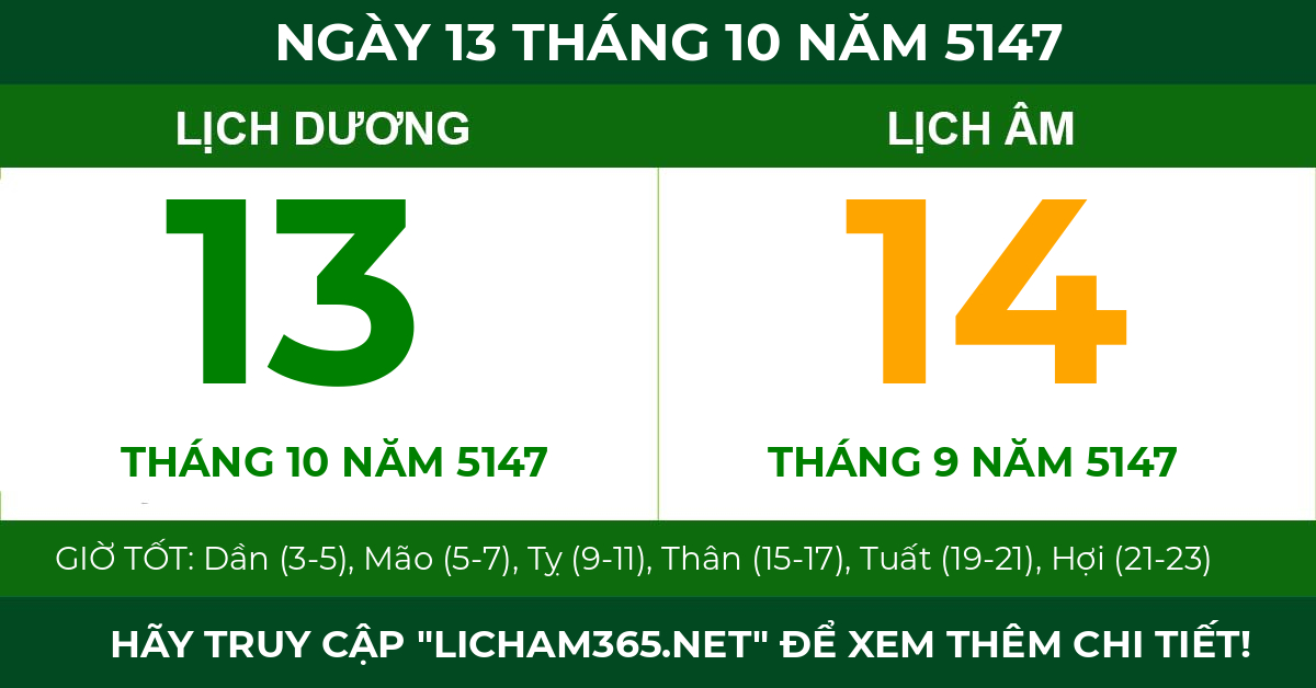 lịch âm ngày 13 tháng 10 năm 5147