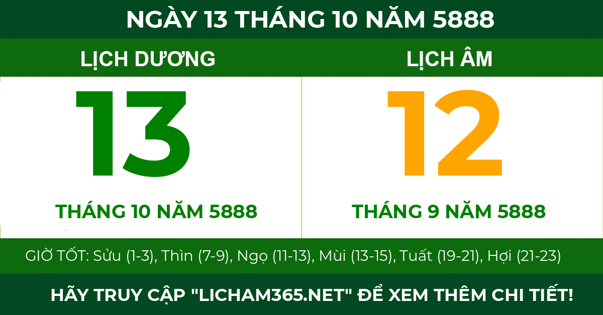 lịch âm ngày 13 tháng 10 năm 5888