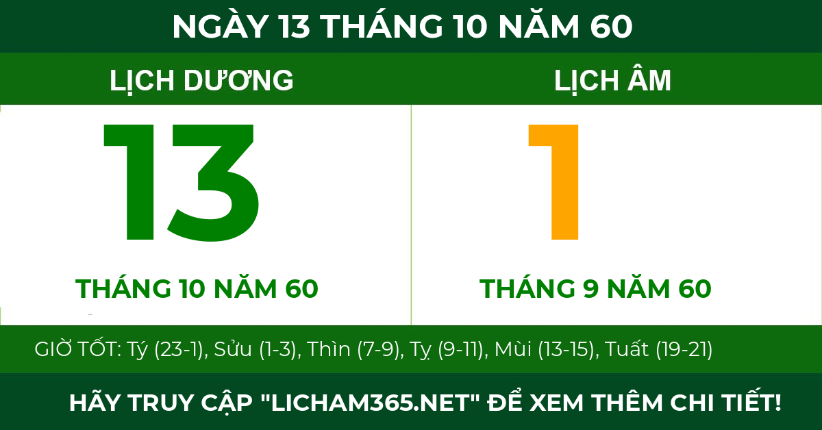 lịch âm ngày 13 tháng 10 năm 60