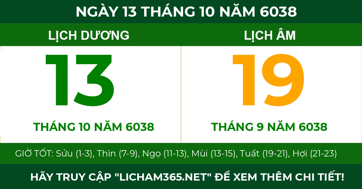 lịch âm ngày 13 tháng 10 năm 6038