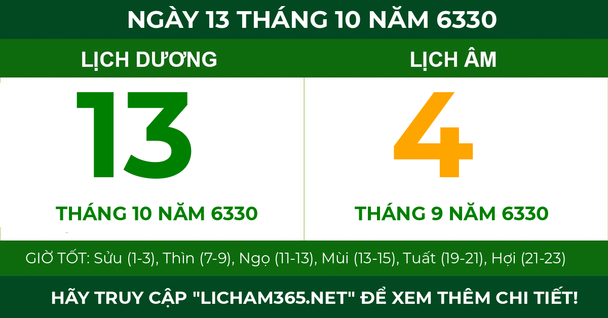 lịch âm ngày 13 tháng 10 năm 6330