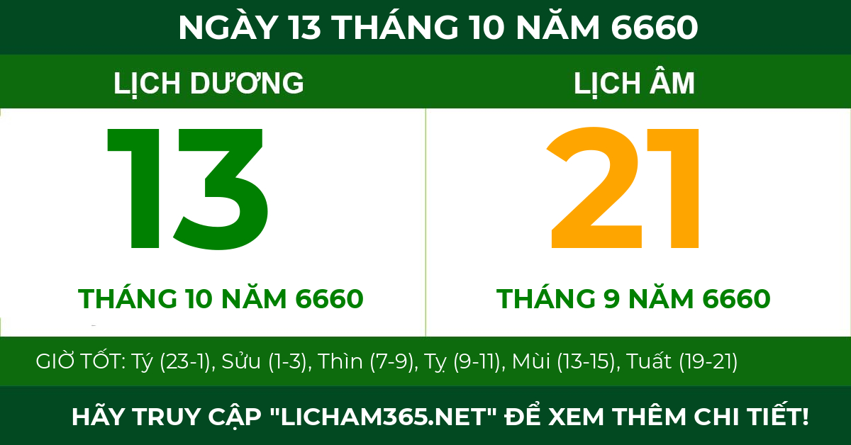 lịch âm ngày 13 tháng 10 năm 6660