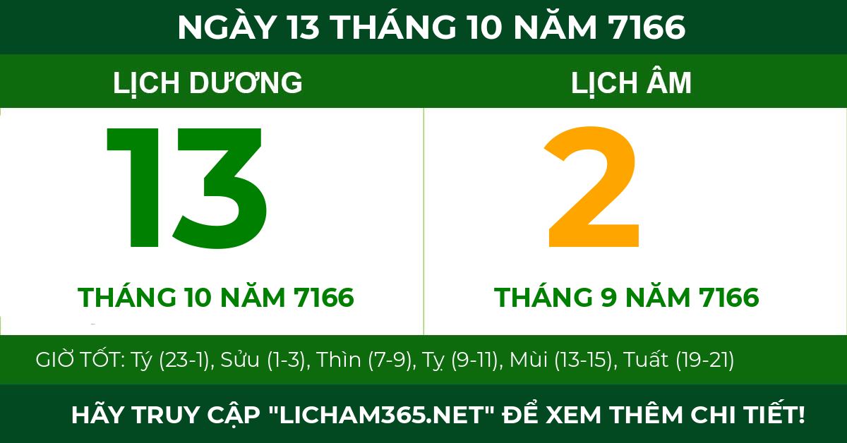 lịch âm ngày 13 tháng 10 năm 7166