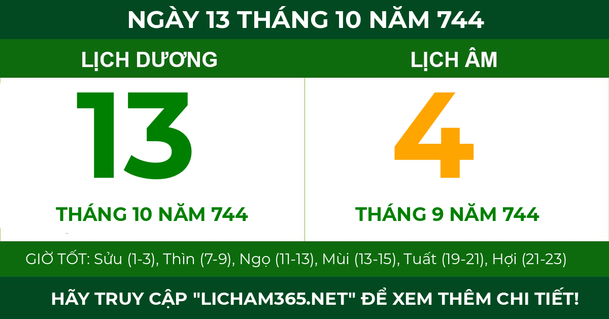 lịch âm ngày 13 tháng 10 năm 744