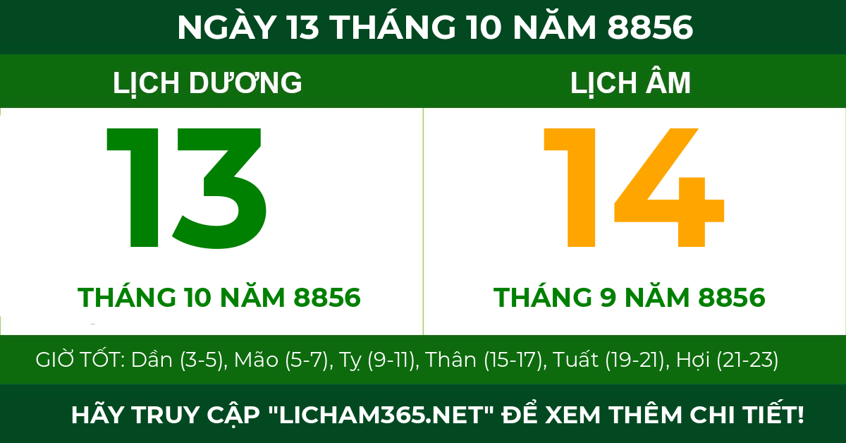 lịch âm ngày 13 tháng 10 năm 8856