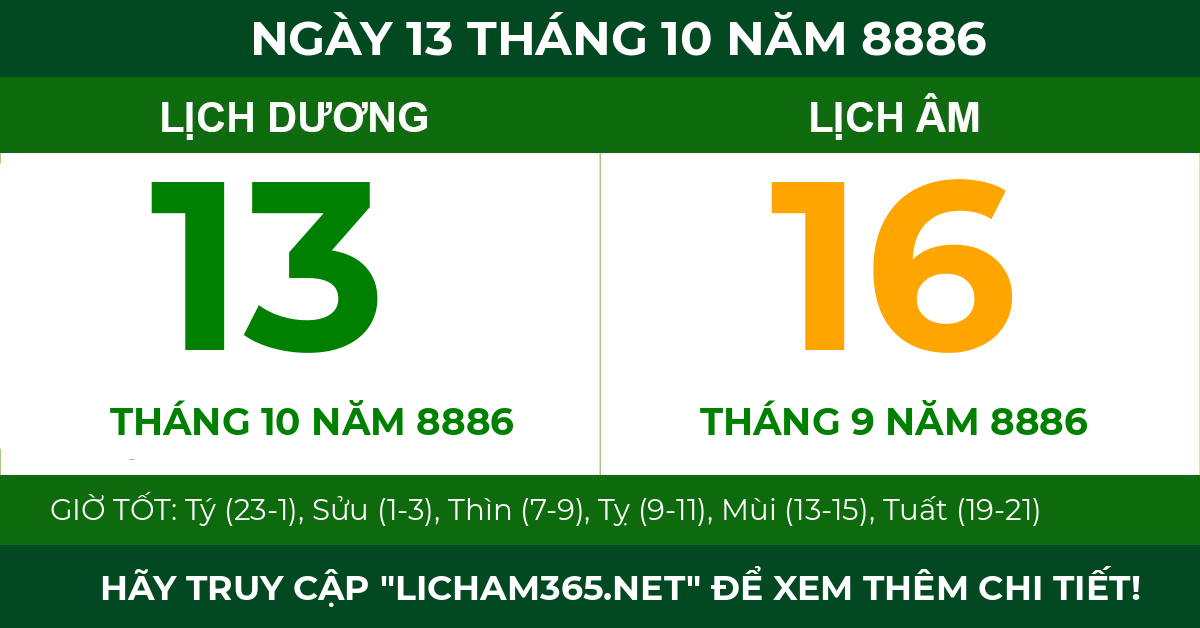 lịch âm ngày 13 tháng 10 năm 8886