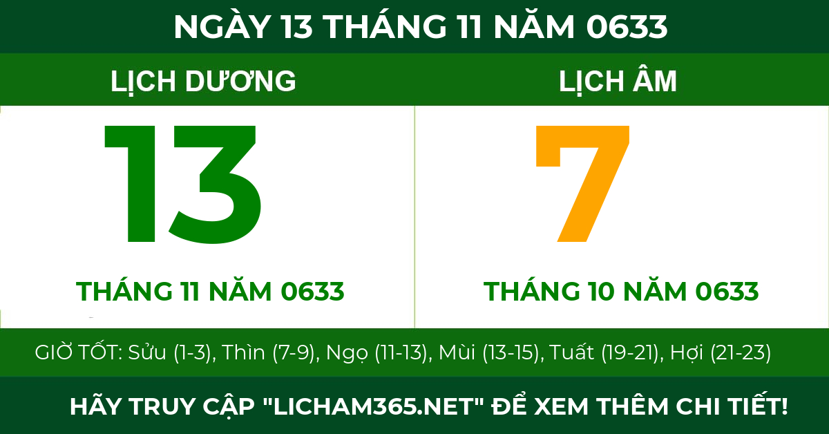 lịch âm ngày 13 tháng 11 năm 0633